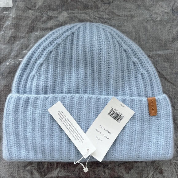 Vince Unisex Boiled 100% Cashmere Chunky Half Cardigan Knit Hat Baby Blue Tide - Picture 7 of 10